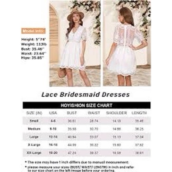 Medium V-Neck Floral Embroidered Lace Mini Wedding Guest Cocktail Dress - Picture 4 of 4